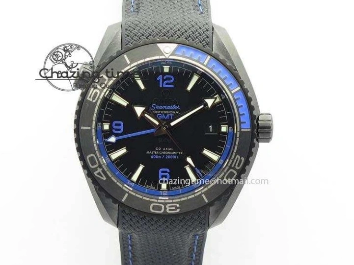 0428 Unique Planet Ocean 45mm Real Ceramic Blue BP-Maker Best Edition Black Dial On Nylon Rubber Strap A 8184